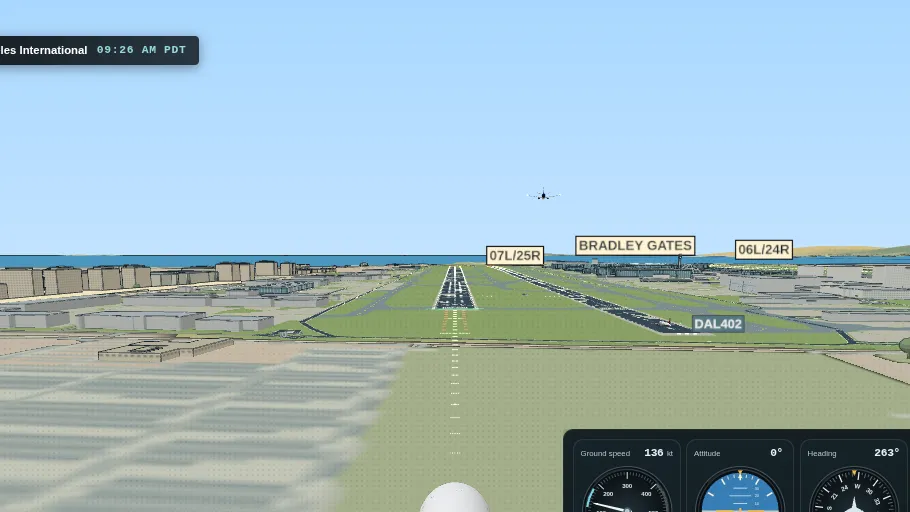 The view from the tail fin down final approach, the runway ahead.